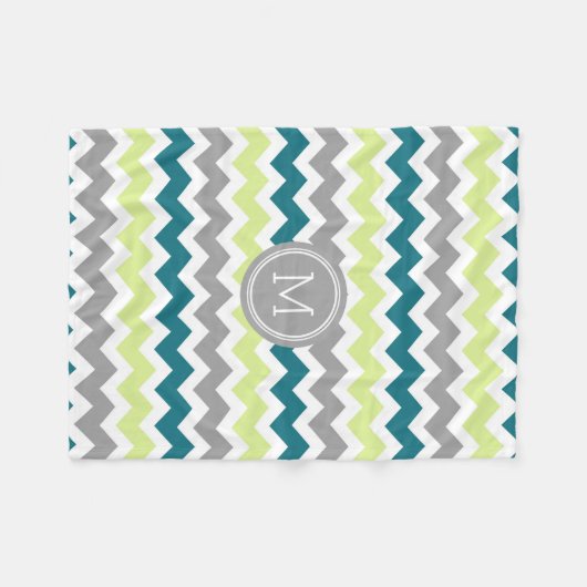 Blauwe Limoen Gray Chevron Pattern Monogram Blanke Fleece Deken (Voorkant (Horizontaal))