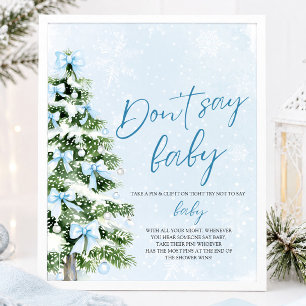 Blauwe Lint Kerstboom Baby Shower Niet Zeggen Baby Poster