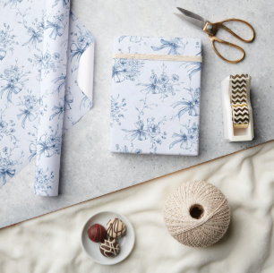 Blauwe linten en strikken Toile Coquette patroon Cadeaupapier