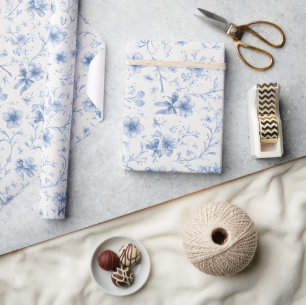 Blauwe linten en strikken Toile Coquette patroon Cadeaupapier