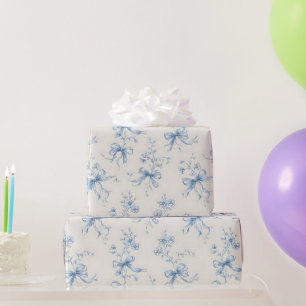 Blauwe linten en strikken Toile Coquette patroon Cadeaupapier
