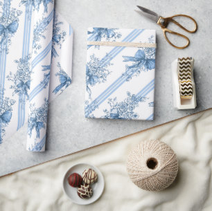 Blauwe linten en strikken Toile Coquette patroon Cadeaupapier
