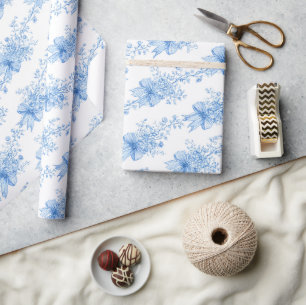 Blauwe linten en strikken Toile Coquette patroon Cadeaupapier