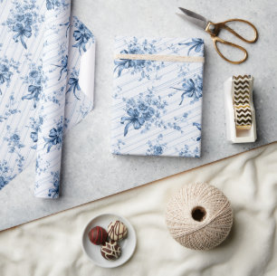 Blauwe linten en strikken Toile Coquette patroon Cadeaupapier