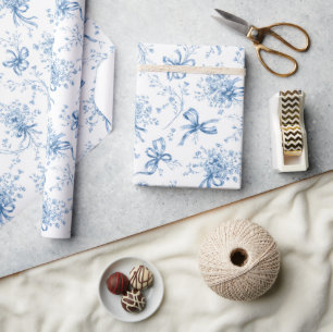 Blauwe linten en strikken Toile Coquette patroon Cadeaupapier