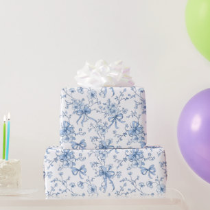 Blauwe linten en strikken Toile Coquette patroon Cadeaupapier