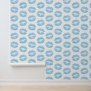 Blauwe lippen, patroon van lippen, blauwe lippenst behang