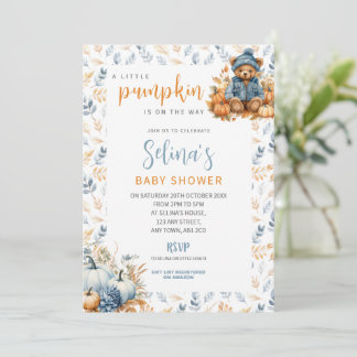 Blauwe Little Pumpkin Baby Shower Uitnodiging, Her Kaart