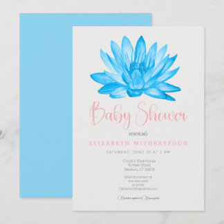 blauwe lotus bloem baby Shower Uitnodiging stijlvo