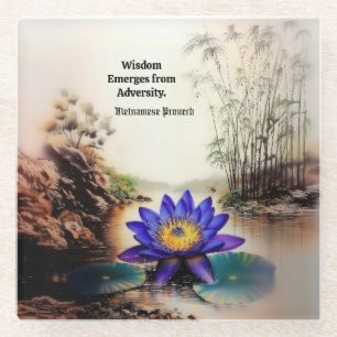 Blauwe Lotus komt uit modderige wateren (Vietnamee Glazen Onderzetter