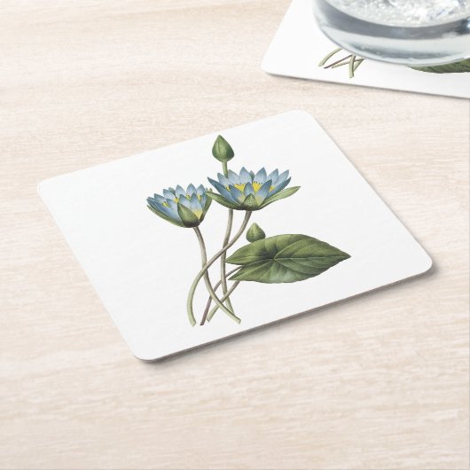 blauwe lotus (Nymphaea caerulea) van Redouté Vierkante Kartonnen Onderzetter (Schuin)