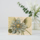 Blauwe Lotus-ventilator op Tan-achtergrond met sch Briefkaart (Staand voorkant)