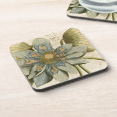 Blauwe Lotus-ventilator op Tan-achtergrond met sch Drankjes Onderzetter (Linkerzijde)