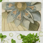 Blauwe Lotus-ventilator op Tan-achtergrond met sch Theedoek (Gevouwen)