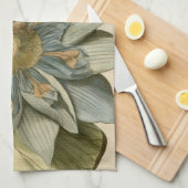 Blauwe Lotus-ventilator op Tan-achtergrond met sch Theedoek (Quarter Fold)