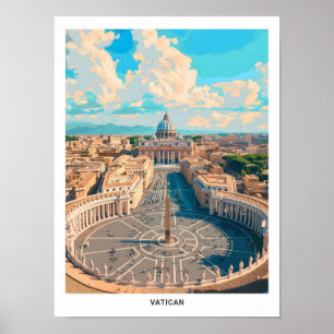 Blauwe lucht in Vaticaan Vintage Travel Poster
