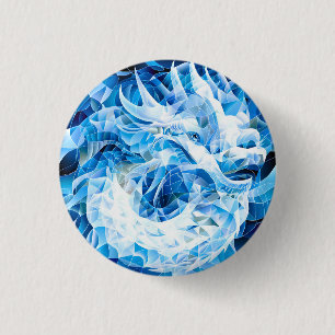 Blauwe Lucht Mozaïek Draak Ronde Button 3,2 Cm