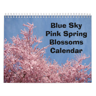 Blauwe Lucht Roze Lente Kalender Natuur Bomen Bloe