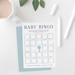 Blauwe luchtballon   Baby shower Bingo Game Kaart