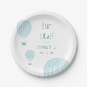 Blauwe luchtballon  Bord Baby shower papier