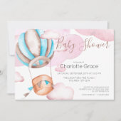 Blauwe luchtballon in het wolkenBaby shower Kaart (Voorkant)