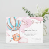 Blauwe luchtballon in het wolkenBaby shower Kaart (Staand voorkant)
