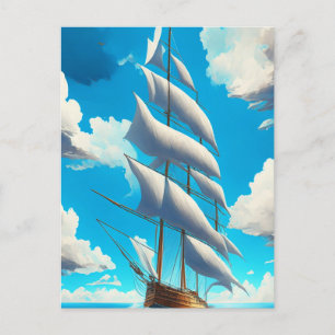 Blauwe luchten, witte pluizige wolken en een grote briefkaart