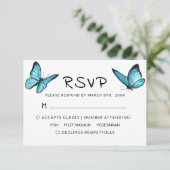 Blauwe luchtige waterverf vlinders bruiloft RSVP (Staand voorkant)