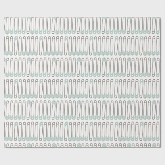 Blauwe Luier Pin Pattern Baby shower Wrapping Papi Cadeaupapier (Vlak)