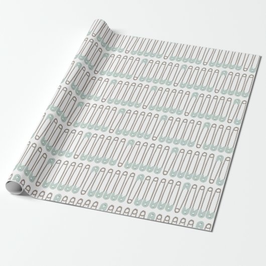 Blauwe Luier Pin Pattern Baby shower Wrapping Papi Cadeaupapier (Uitgerold)