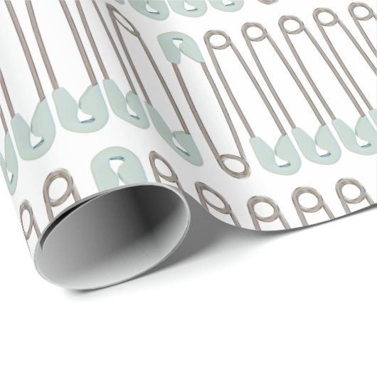 Blauwe Luier Pin Pattern Baby shower Wrapping Papi Cadeaupapier (Rol Hoek)