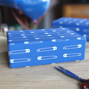 Blauwe Luier Speld Jongen Baby Shower Inpakpapier