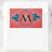 Blauwe Lush, fractal arabesk met rood monogram Rechthoekige Sticker (Tas)