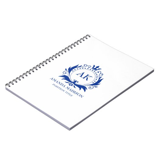 Blauwe Luxe Kroon Bruiloft Monogram Notitieboek (Linkerzijde)