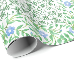 Blauwe Maagdenpalm Bloemen Vintage Nep Patchwork Cadeaupapier