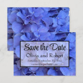 Blauwe maagdenpalm elegante bloemen hortensia's save the date (Voorkant / Achterkant)
