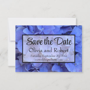 Blauwe maagdenpalm elegante bloemen hortensia's save the date