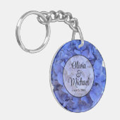 Blauwe maagdenpalm elegante bloemen hortensia's sleutelhanger (Voorkant Links)