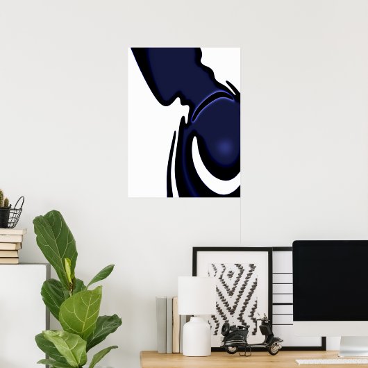 Blauwe maan: Abstract blauw en wit Poster (Thuiskantoor)