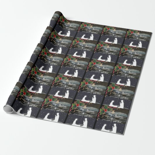 Blauwe maan kerstmis — Gift Wrap Cadeaupapier (Uitgerold)