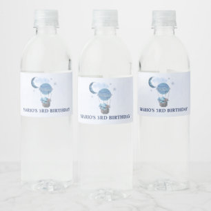 Blauwe maan kleine olifant verjaardagsfeestje waterfles etiket