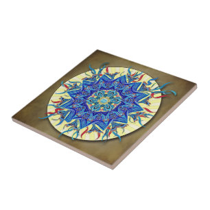 Blauwe maan Mandala keramische tegel glimlachen Tegeltje