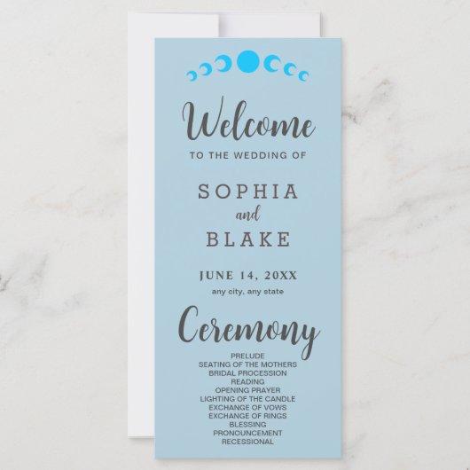 Blauwe Maan Phases Blauw Huwelijksprogramma (Voorkant)