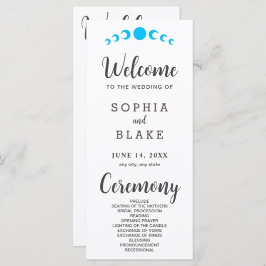 Blauwe Maan Phases Wit Huwelijksprogramma (Voorkant / Achterkant)