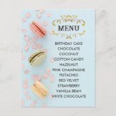 Blauwe Macarons Elegante Smaken Menu Briefkaart (Voorkant)