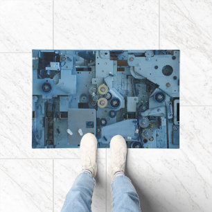 Blauwe Machinerie Mechanische Robotachtige Grappig Deurmat