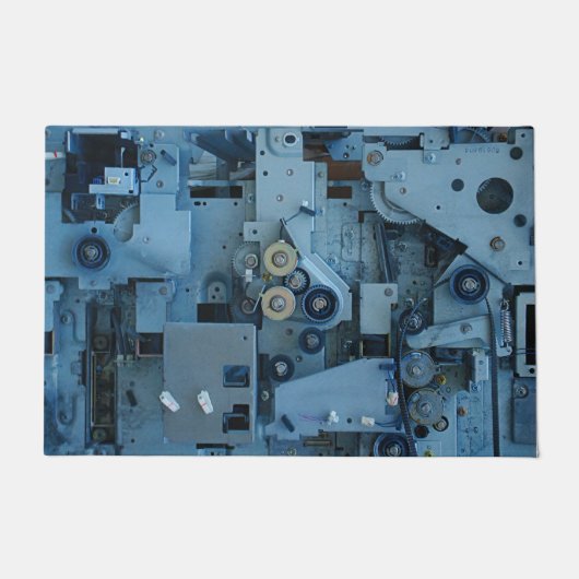 Blauwe Machinerie Mechanische Robotachtige Grappig Deurmat (Voorkant)