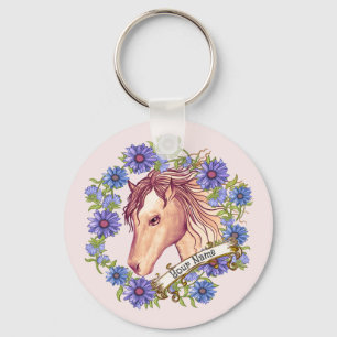 Blauwe Madelief Paard Sleutelhanger