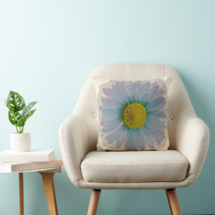 Blauwe Madelief - Vintage Bloemendecoratie Kussen