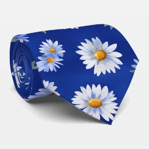 Blauwe Madeliefjes Waterverf Bloemmotief Stropdas